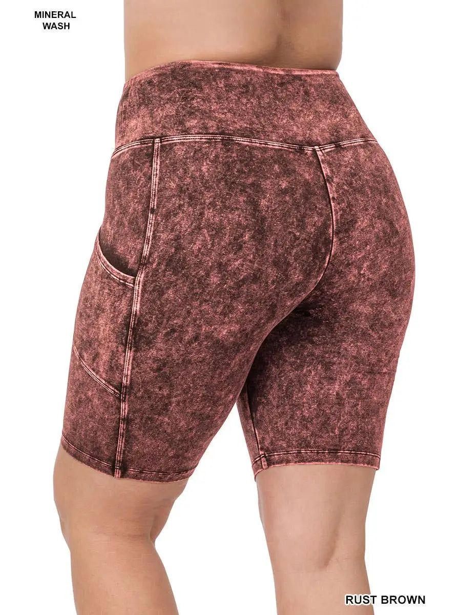 Plus Mineral Wash Wide Waistband Pocket Leggings - CABERNET