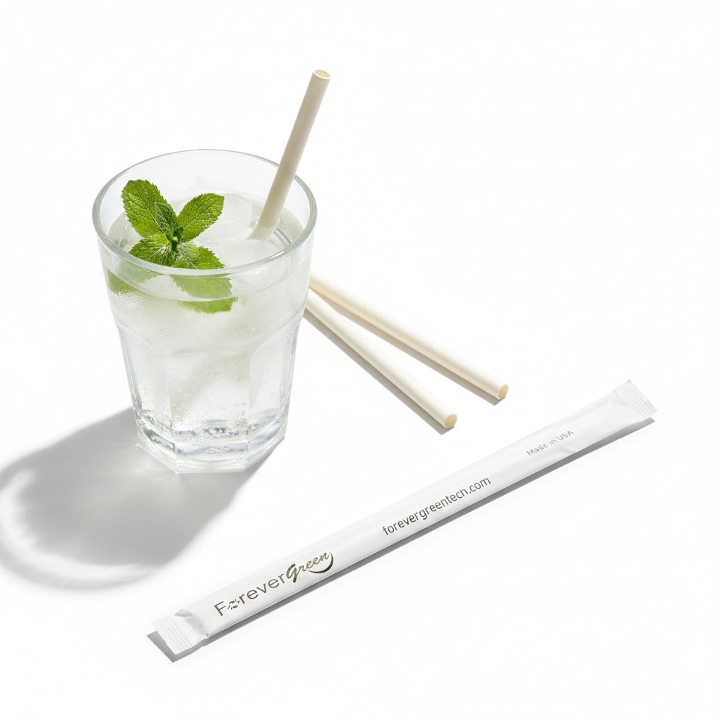 Wrapped 10.25'' x 0.27'' Compostable White Giant Drinking Straws - 1,850 Count
