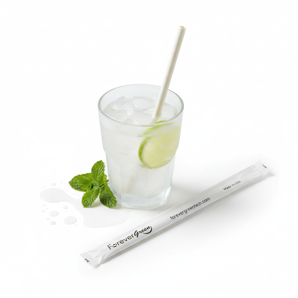 Wrapped 10.25'' x 0.27'' Compostable White Giant Drinking Straws - 1,850 Count