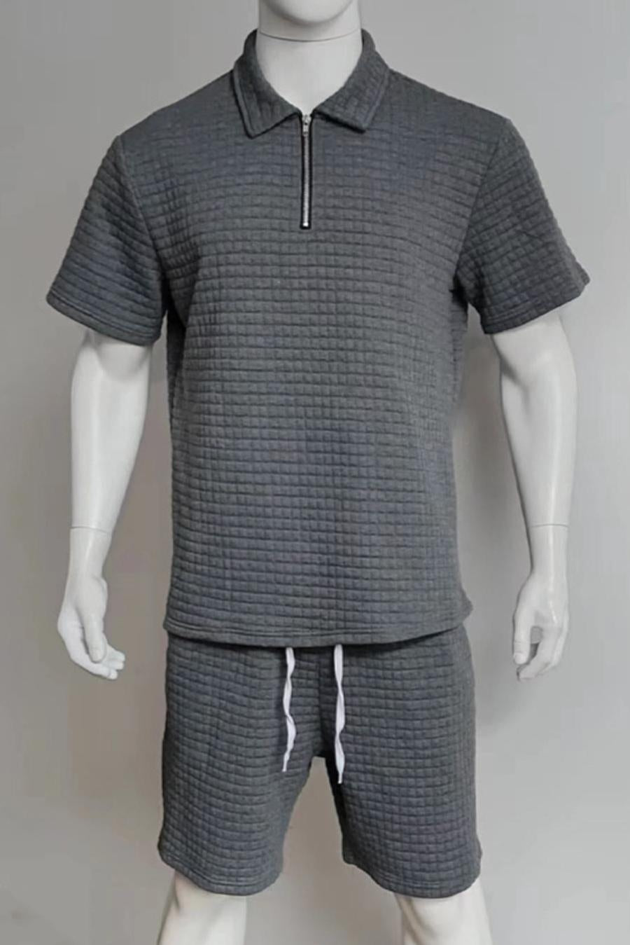 Casual men slight stretch waffle top & shorts set