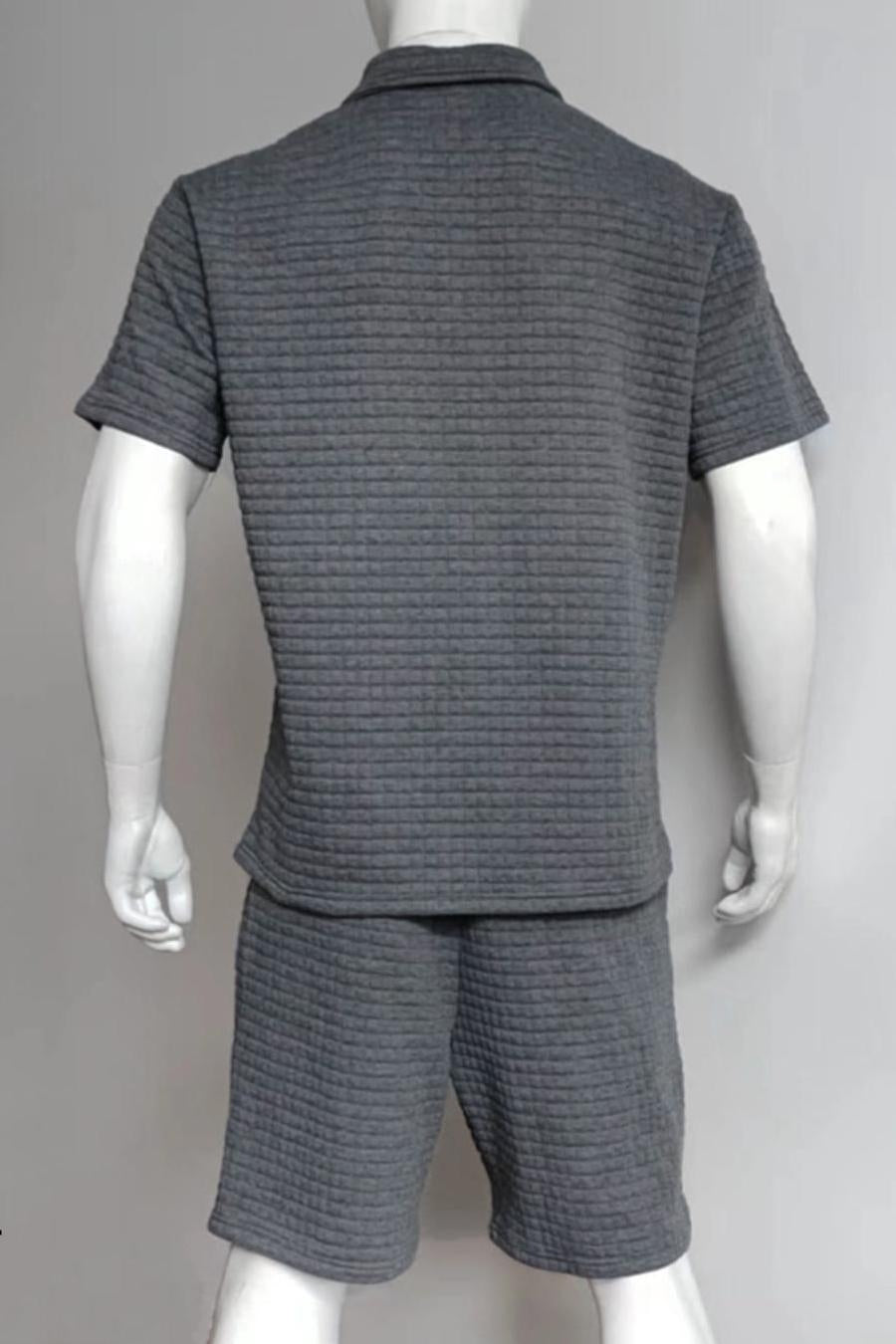 Casual men slight stretch waffle top & shorts set