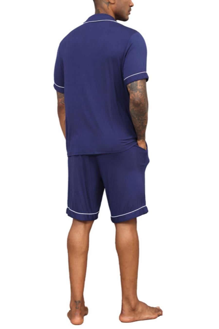 Casual slight stretch lapel button pocket shorts set loungewear