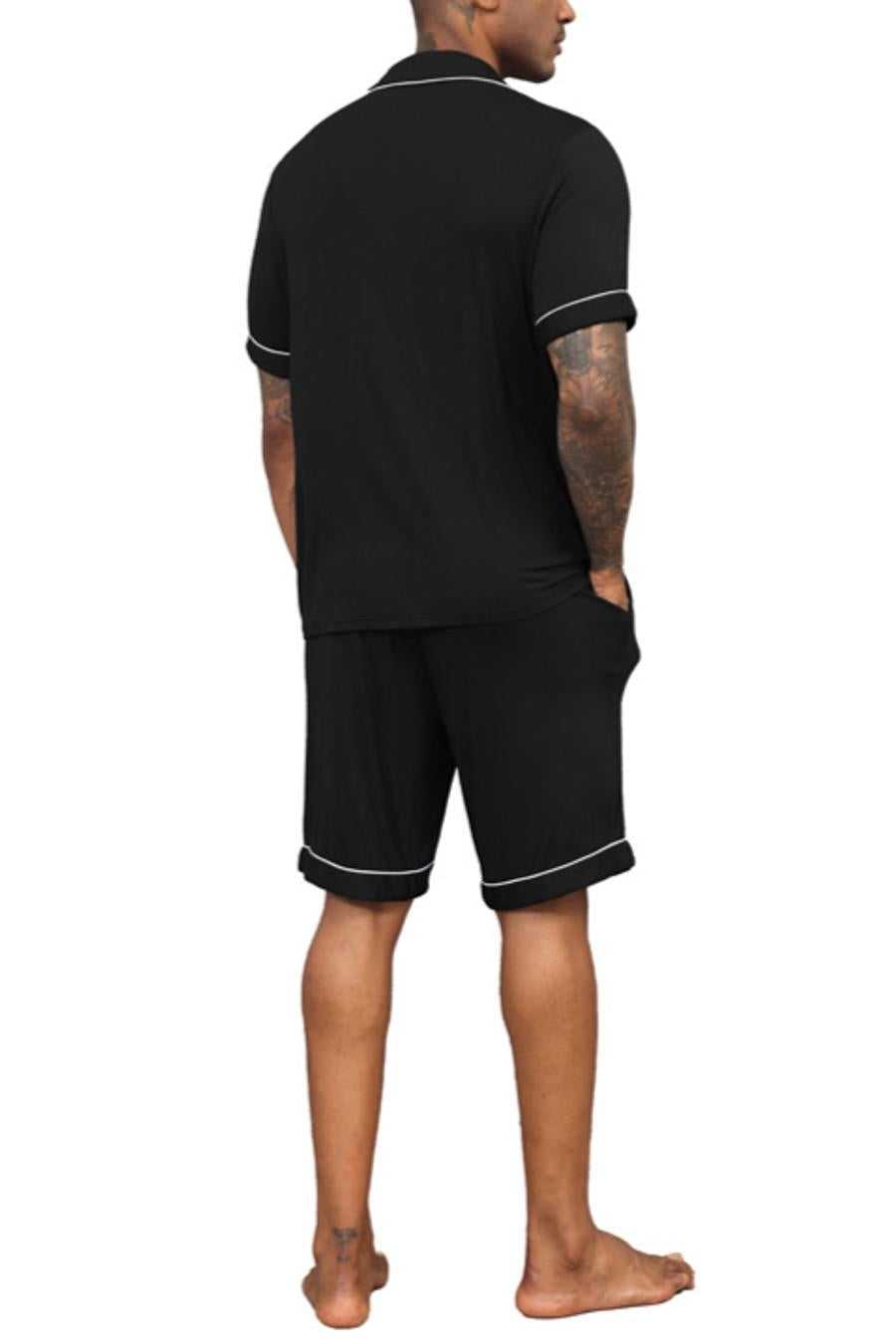 Casual slight stretch lapel button pocket shorts set loungewear