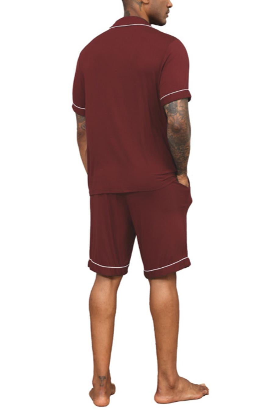 Casual slight stretch lapel button pocket shorts set loungewear