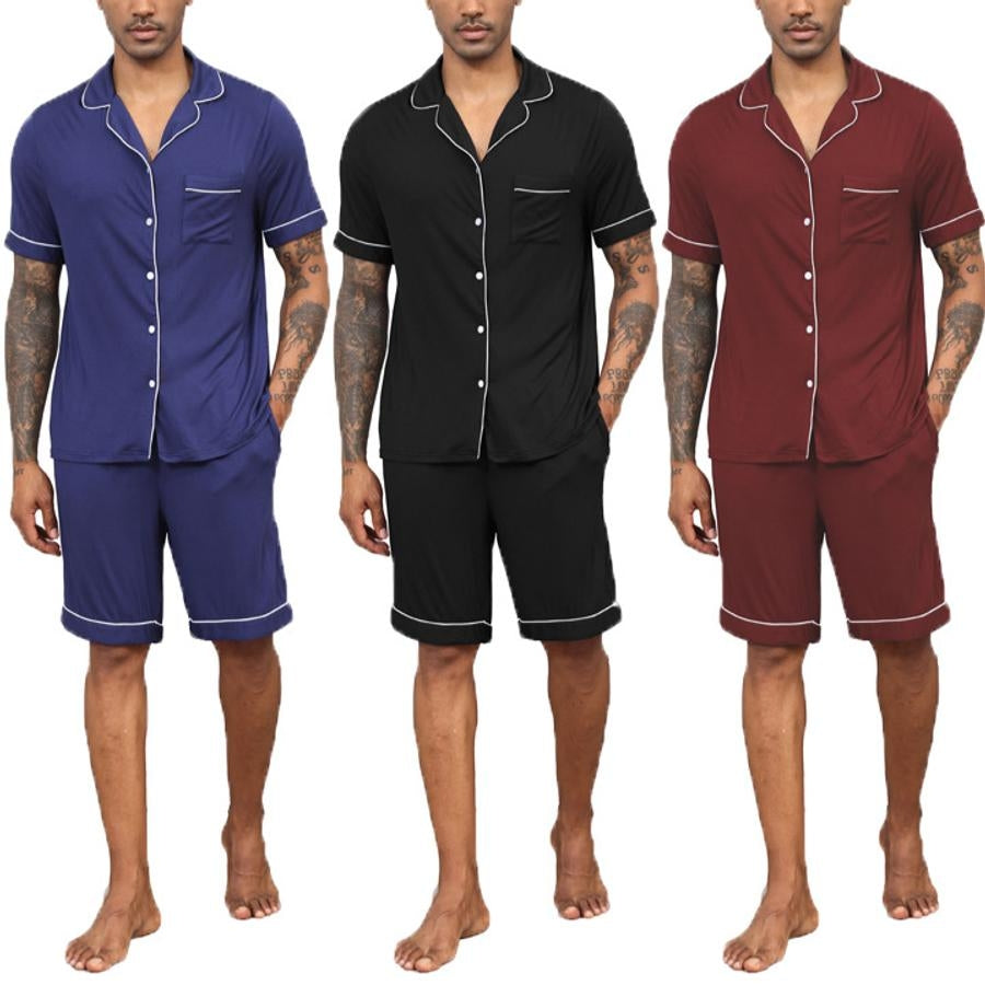 Casual slight stretch lapel button pocket shorts set loungewear