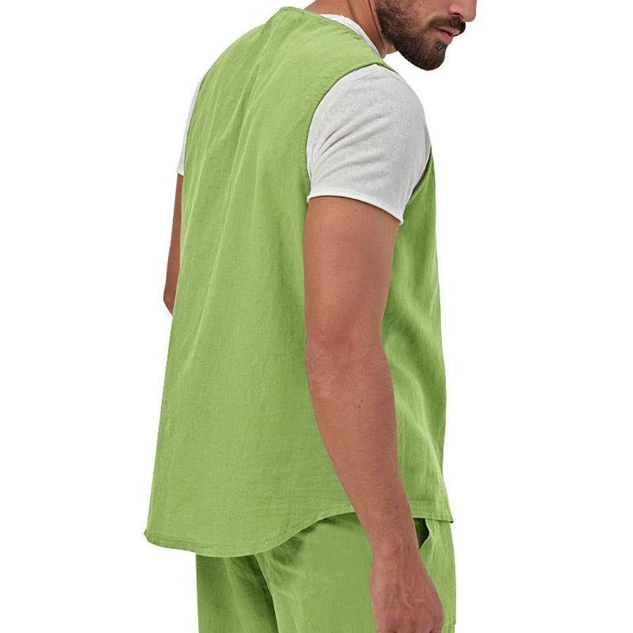 Casual men's non-stretch vest & shorts set (no white t-shirt)