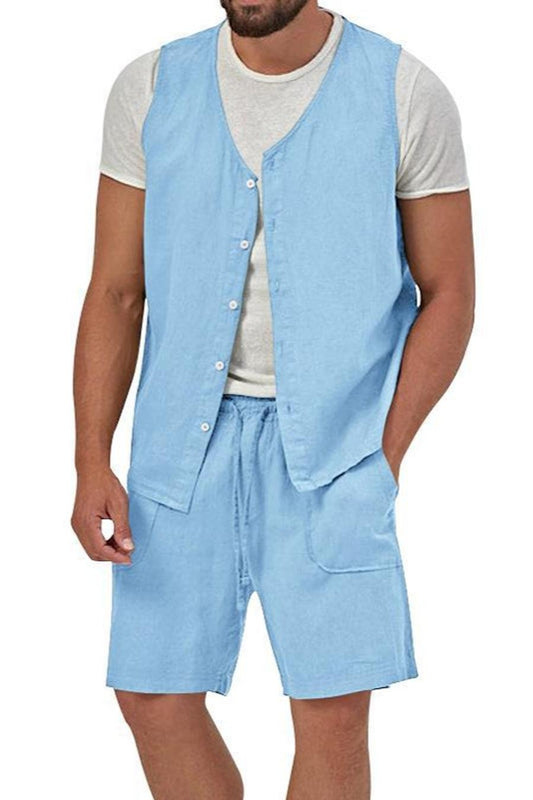 Casual men's non-stretch vest & shorts set (no white t-shirt)
