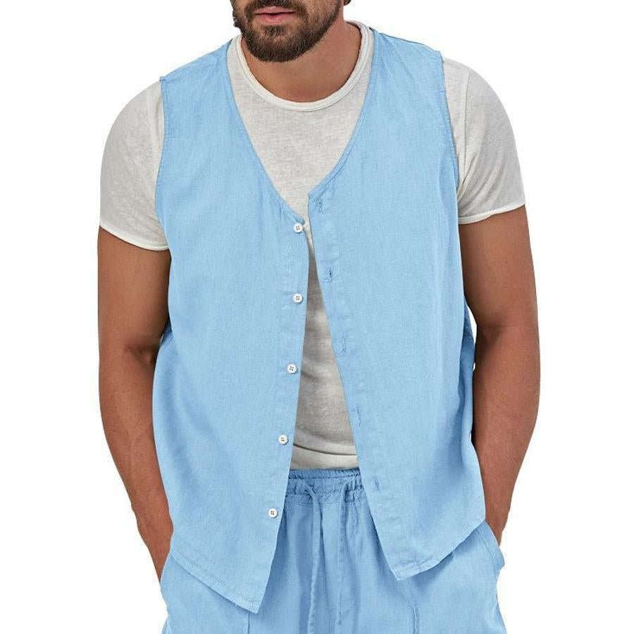 Casual men's non-stretch vest & shorts set (no white t-shirt)