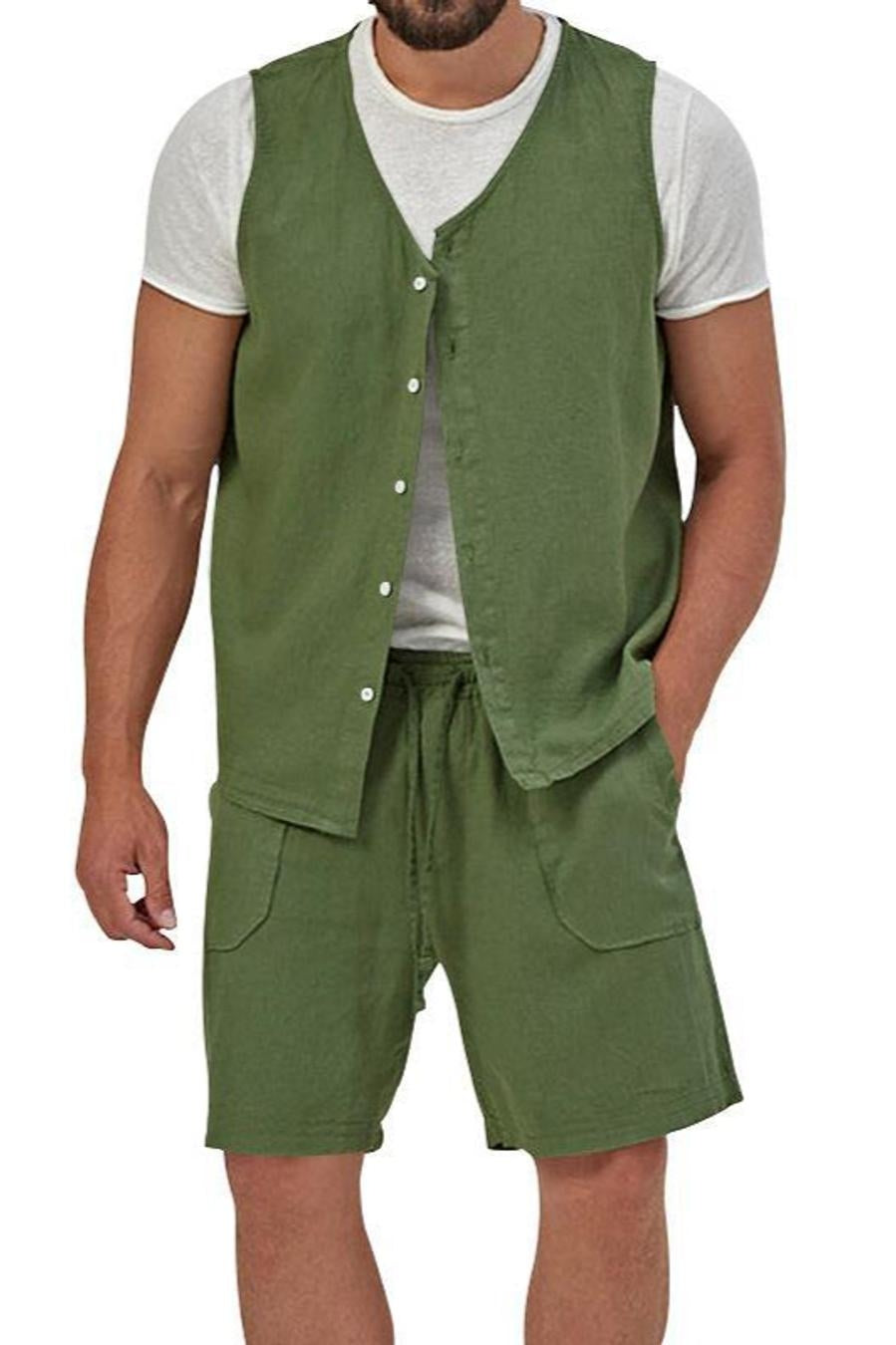 Casual men's non-stretch vest & shorts set (no white t-shirt)