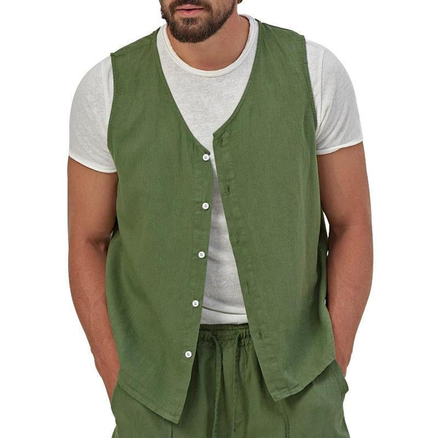 Casual men's non-stretch vest & shorts set (no white t-shirt)