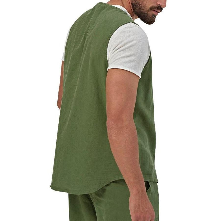 Casual men's non-stretch vest & shorts set (no white t-shirt)