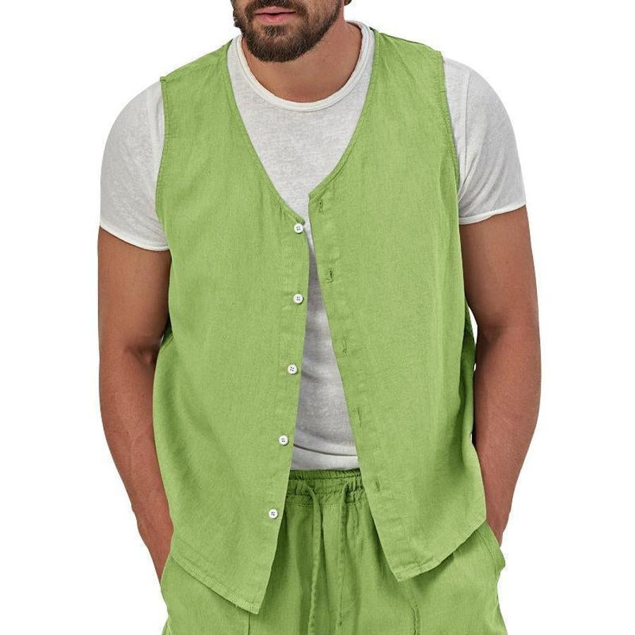 Casual men's non-stretch vest & shorts set (no white t-shirt)