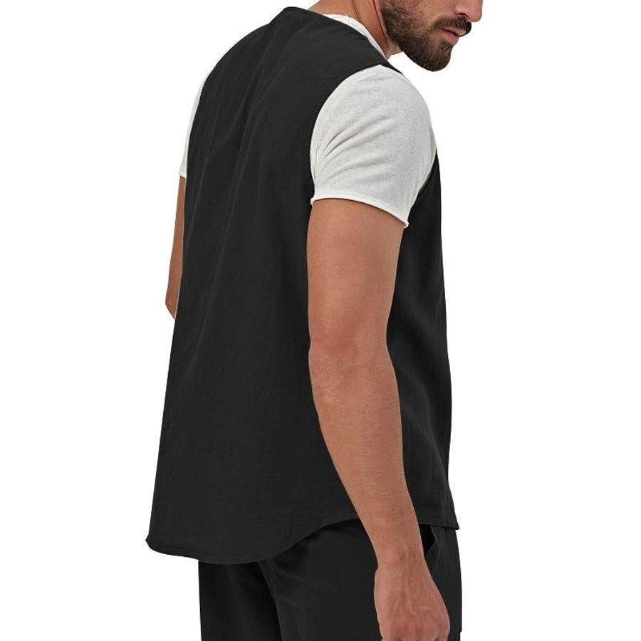 Casual men's non-stretch vest & shorts set (no white t-shirt)