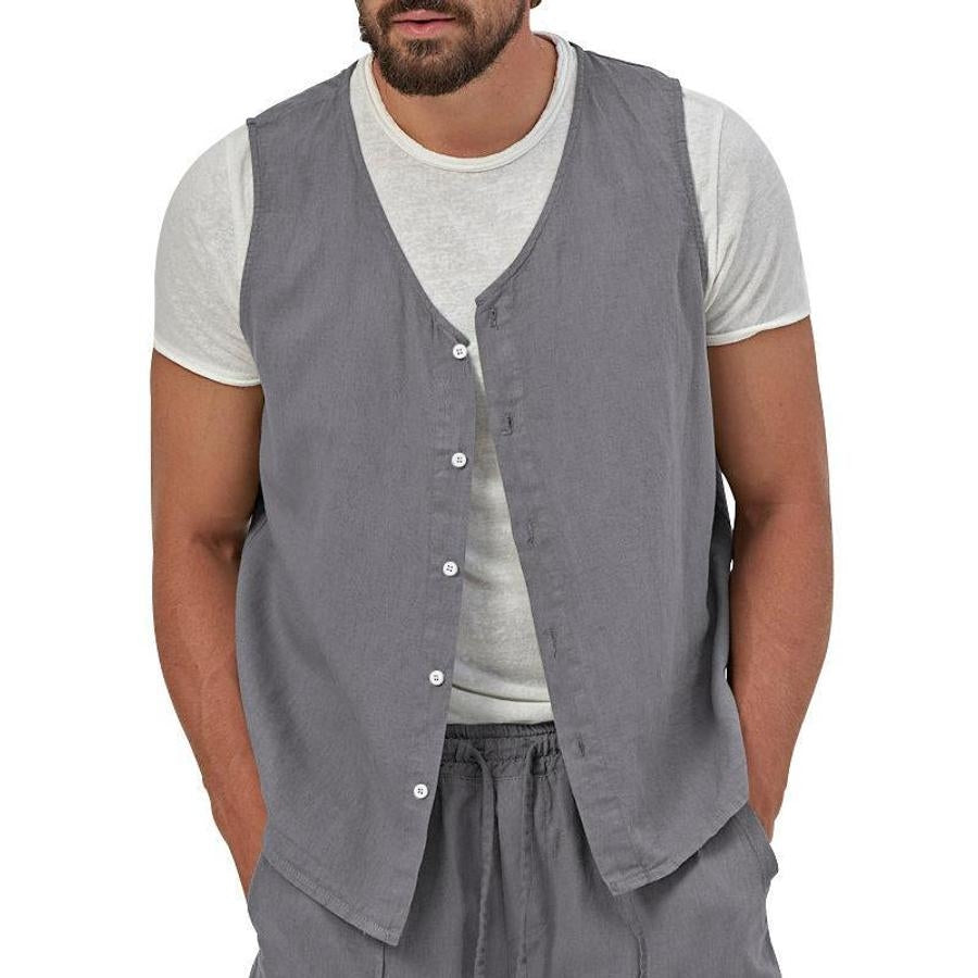 Casual men's non-stretch vest & shorts set (no white t-shirt)