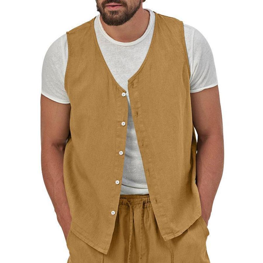Casual men's non-stretch vest & shorts set (no white t-shirt)