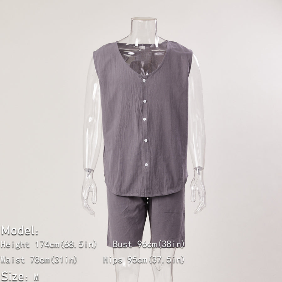 Casual men's non-stretch vest & shorts set (no white t-shirt)