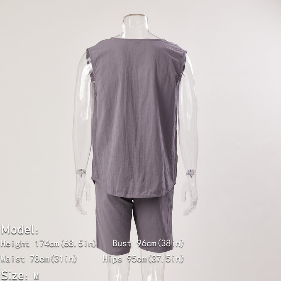 Casual men's non-stretch vest & shorts set (no white t-shirt)