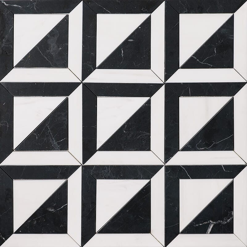 Black, Ice white 11 15/16"x11 15/16" Honed York Marble Mosaic