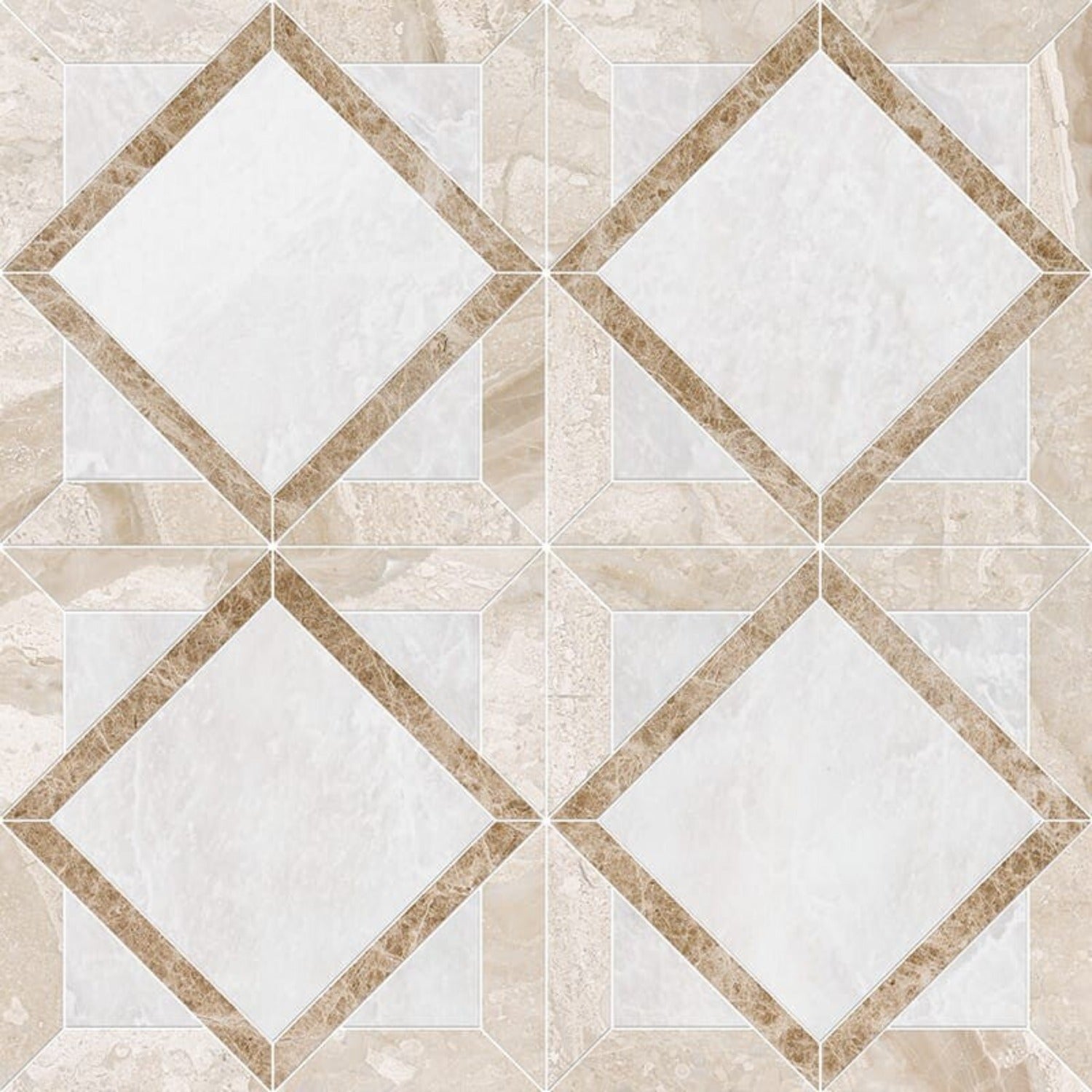 Bear Clear Ice Diana Royal, Paradise 13 9/16"x13 9/16" Polished Kent Marble Mosaic