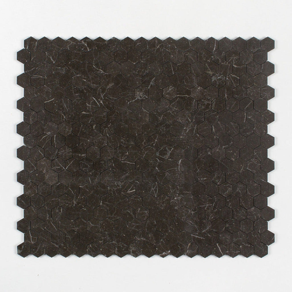 Black Night Honed 10 3/8"x12" Hexagon Marble Mosaic