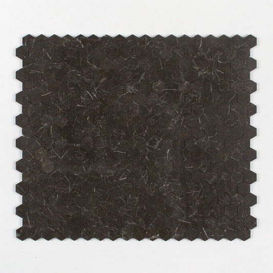 Black Night Honed 10 3/8"x12" Hexagon Marble Mosaic