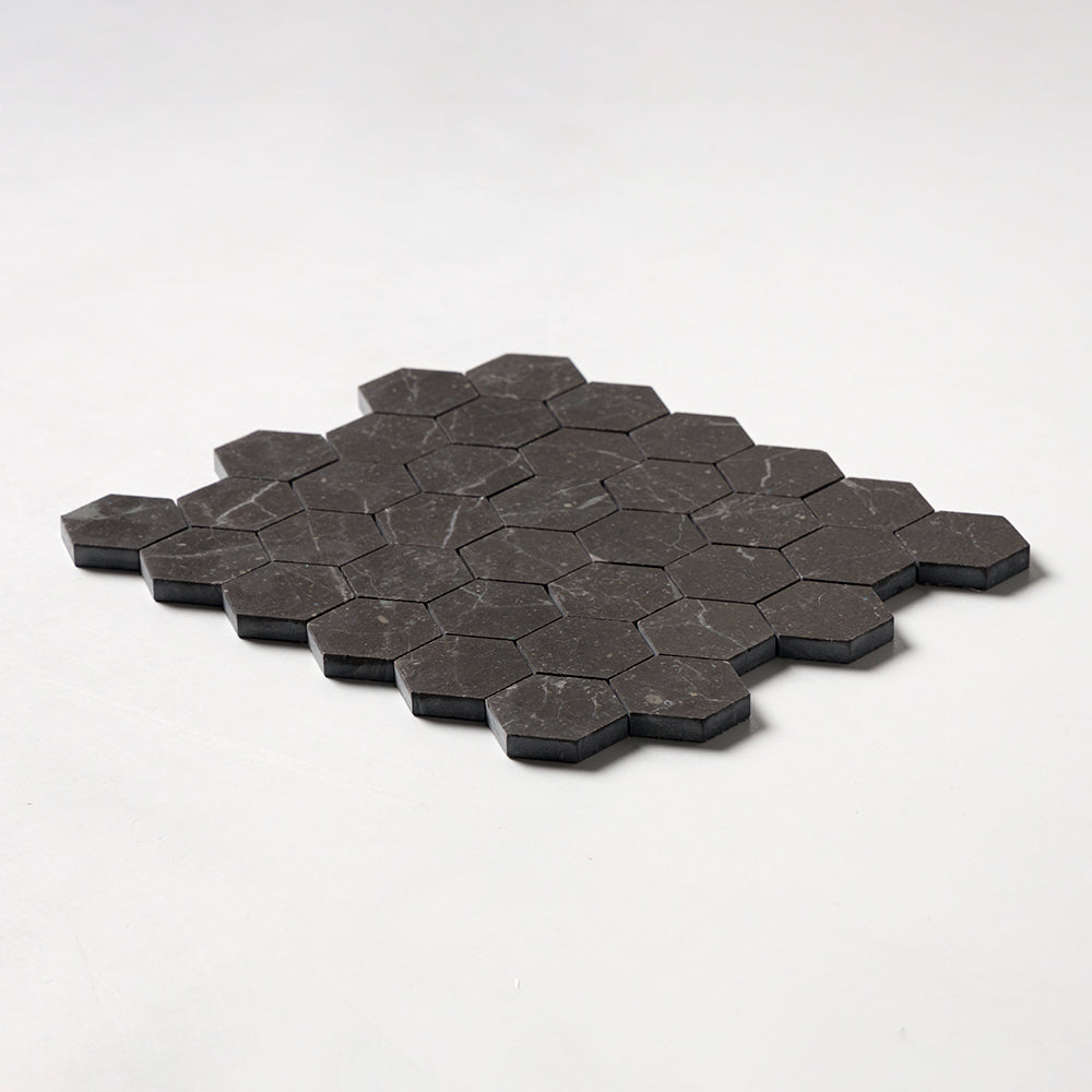 Black Night Honed 10 3/8"x12" Hexagon Marble Mosaic