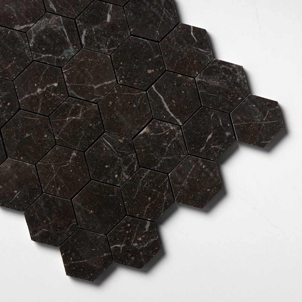 Black Night Honed 10 3/8"x12" Hexagon Marble Mosaic