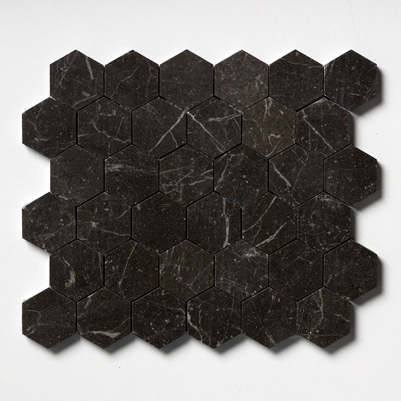 Black Night Honed 10 3/8"x12" Hexagon Marble Mosaic