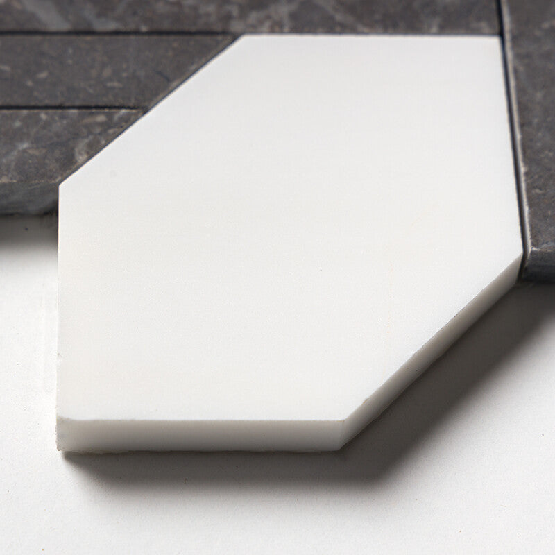 Black Night, Snow White Honed 9 11/16"x16 7/16" Braided Hexagon Marble Mosaic