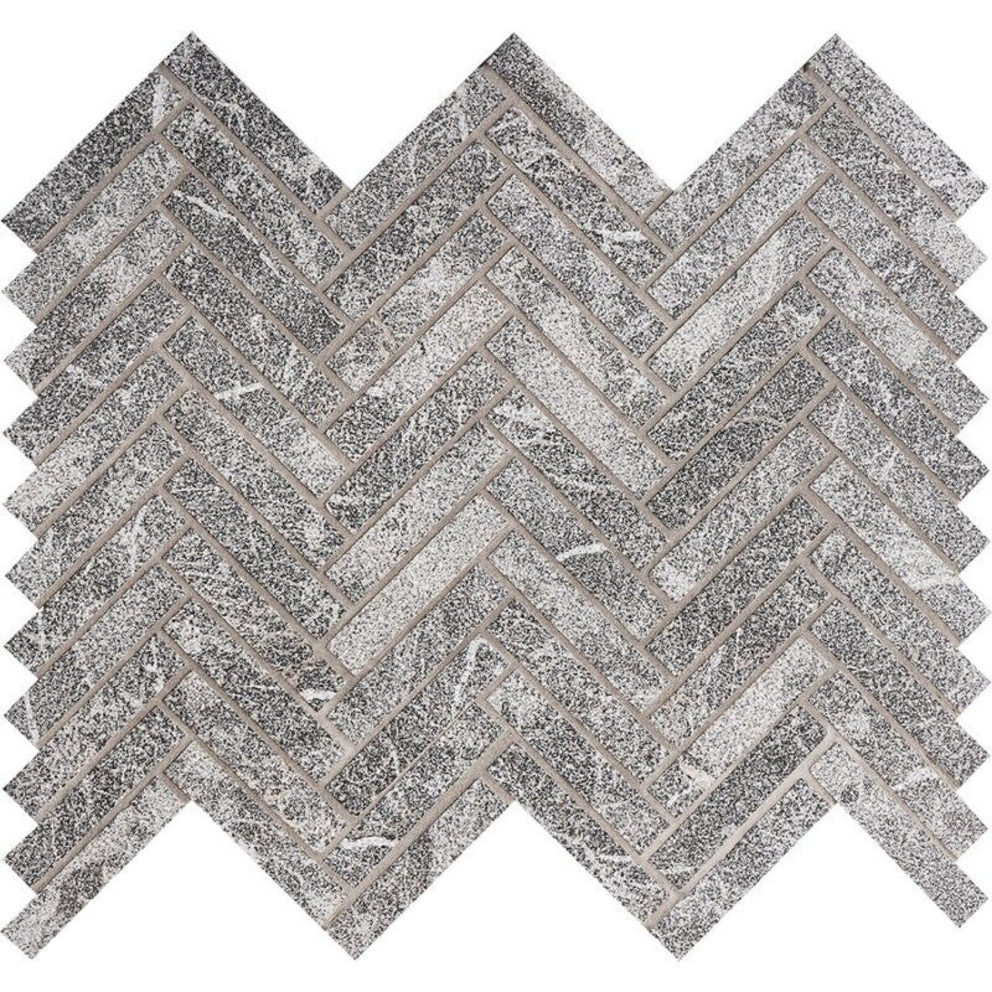 Black Leather 10 7/16"x12 13/16" Herringbone 5/8"x3" Marble Mosaic