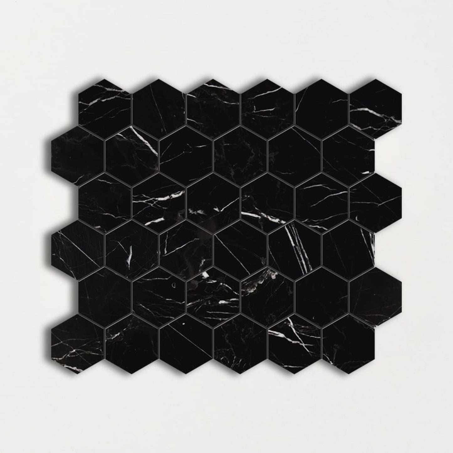 Black Honed 12"x12" Hexagon Marble Mosaic Tile
