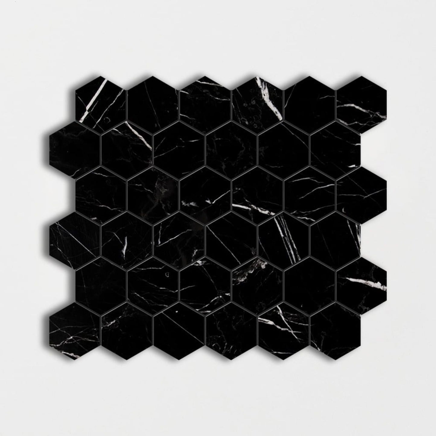 Black Polished 12"x12" Hexagon Marble Mosaic Tile