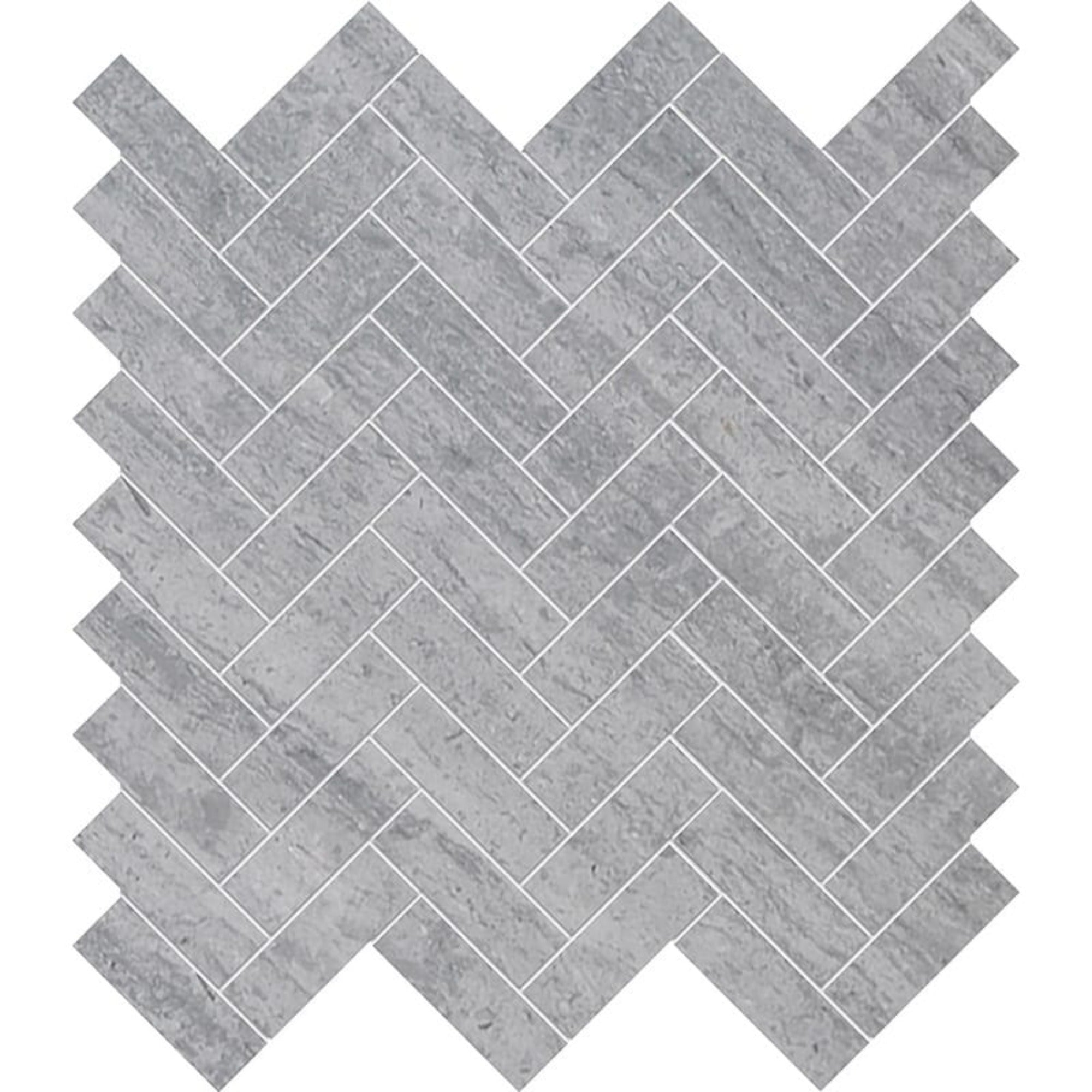 Alpha Blue Honed 12 1/8"x13 3/8" Herringbone Marble Mosaic