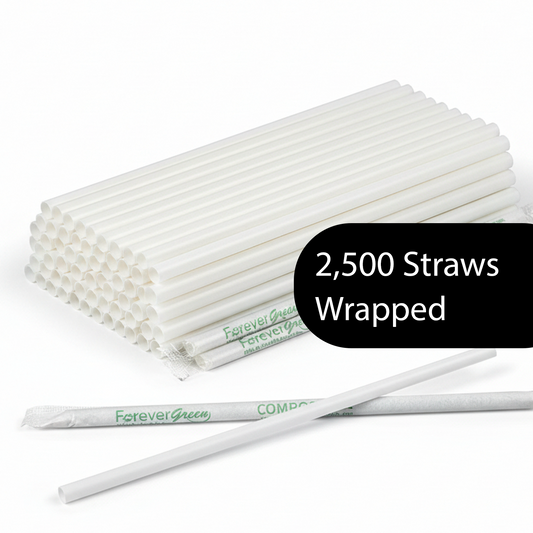 Wrapped 7.75'' x 0.24'' Compostable White Jumbo Drinking Straws - 2,500 Count