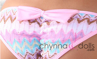 Makena: String Bikini in Baby Pink w/ Chevron Overlay and Bows