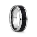 MAKI Men’s Beveled Polished Finish Tungsten Wedding Ring with Purple Goldstone Inlay - 8mm
