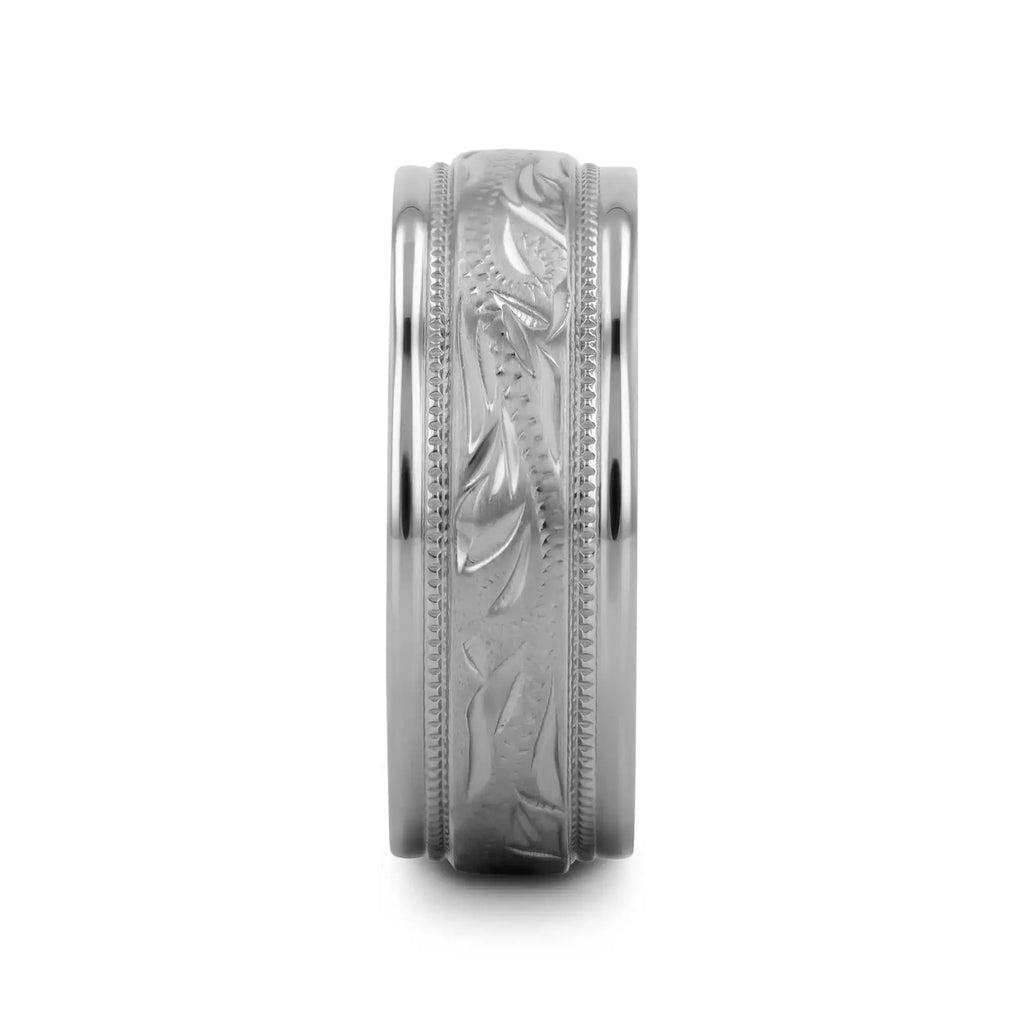 MARINER Titanium Milgrain Engraved Finish Men 's Wedding Ring with Blue Plating Inside- 8mm