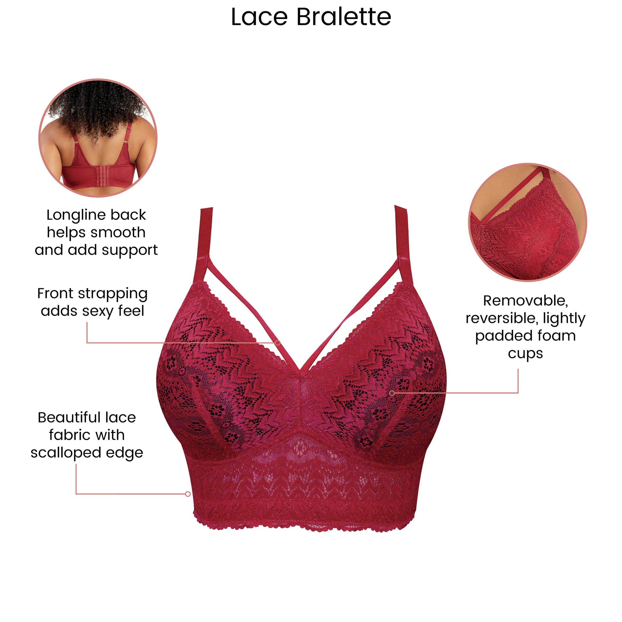 Mia Wire-Free Full Bust Lace Bralette - Rio Red