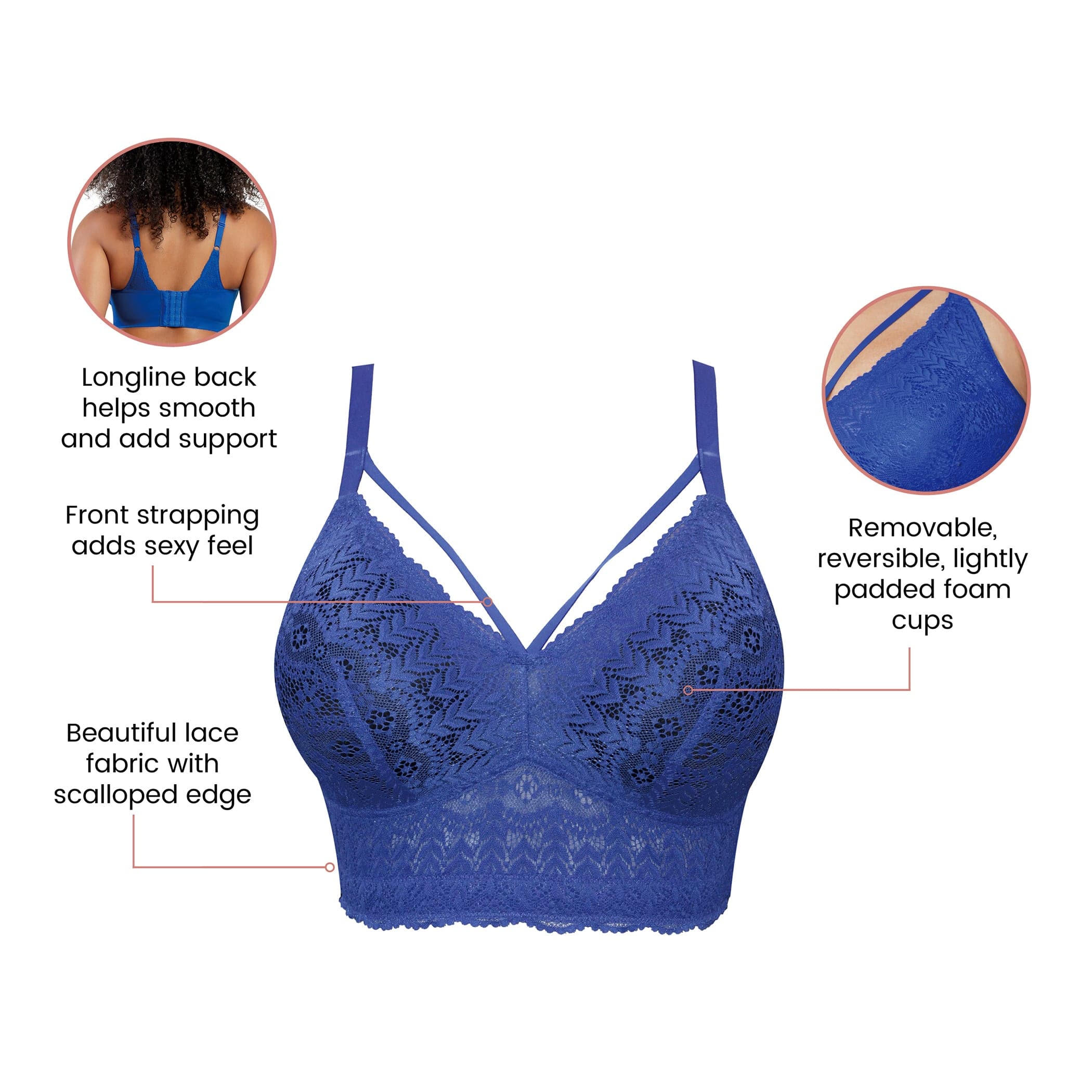Mia Wire-Free Full Bust Lace Bralette - Sapphire