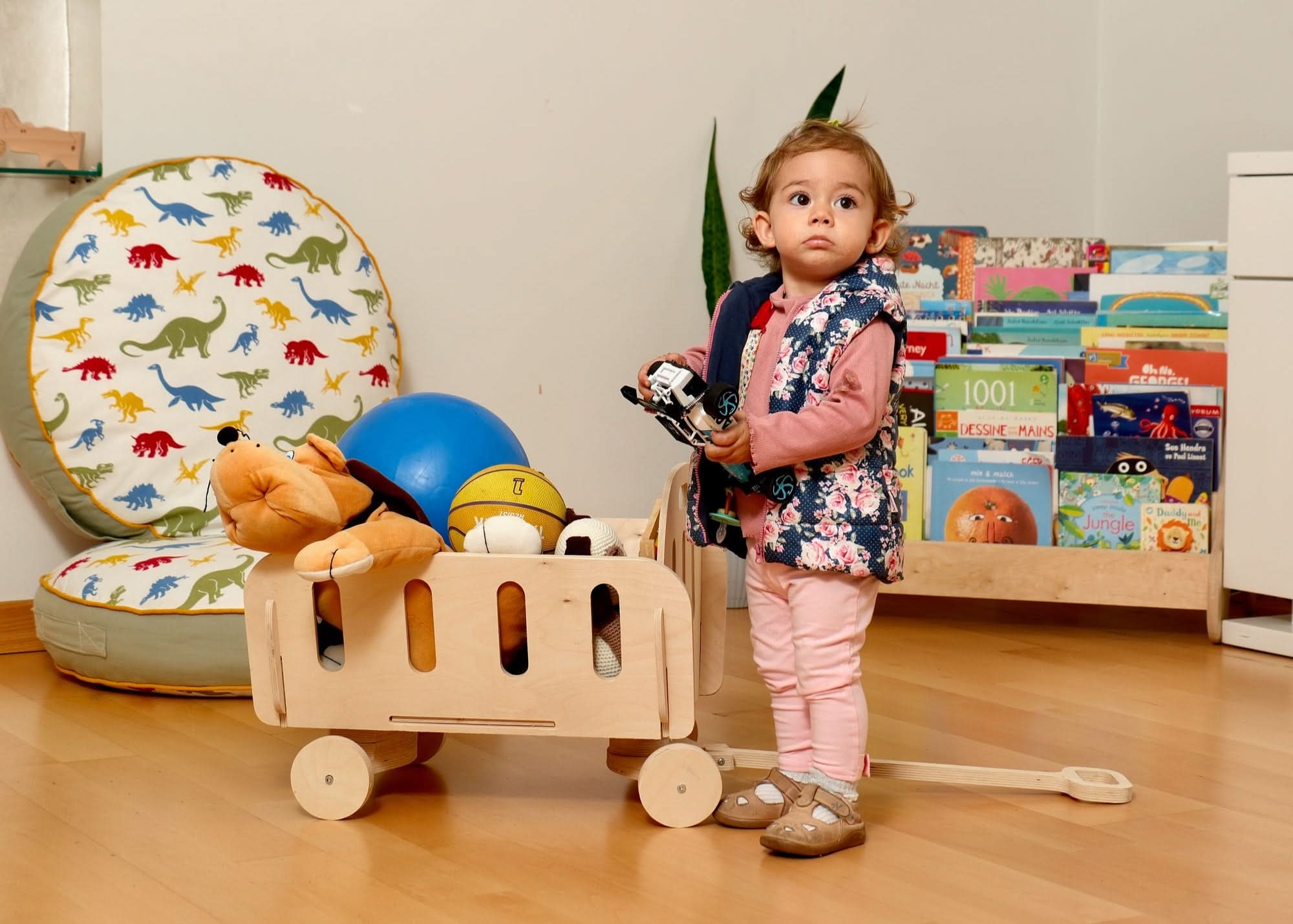 Eco-Friendly Montessori Wooden Toy Organizer Chest with Wheels