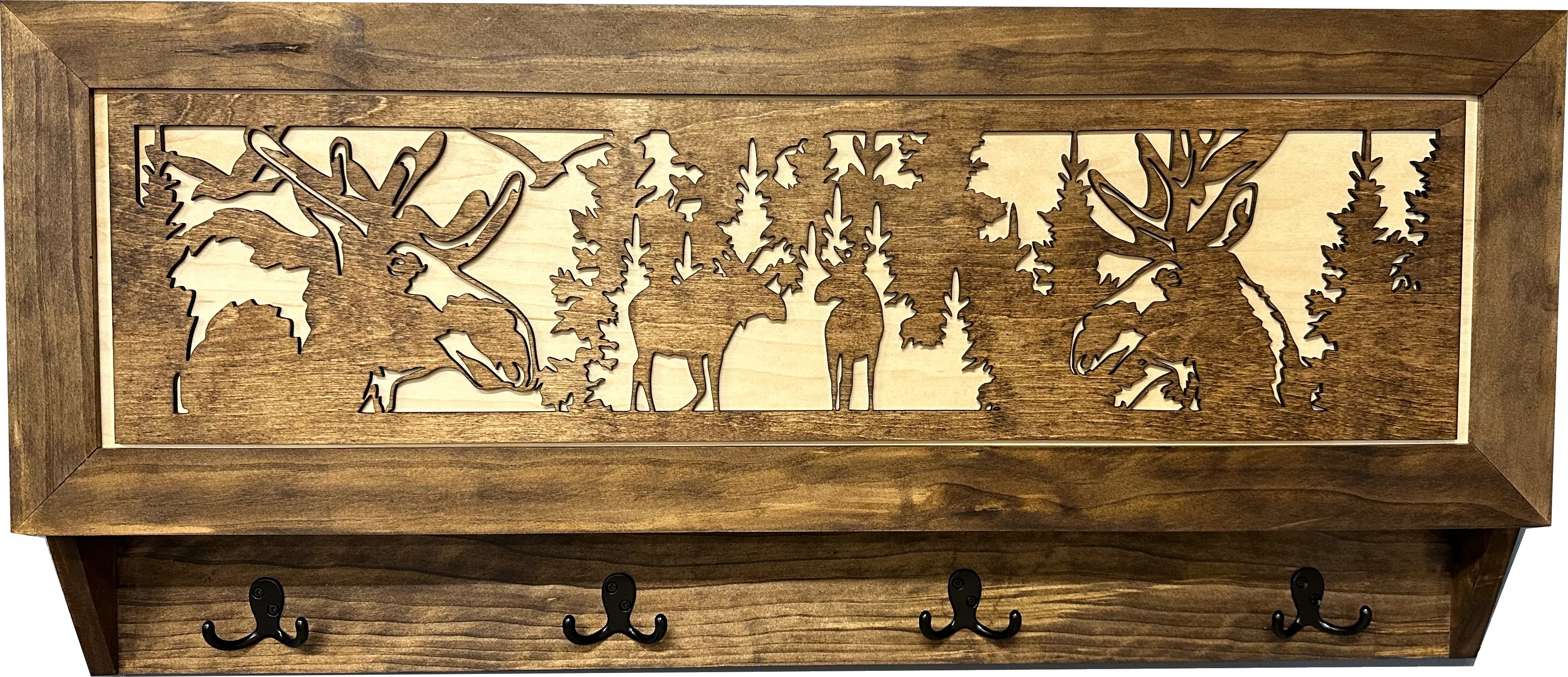 Moose Hunting Hidden Gun Storage Coat Rack Concealment Shelf with Hooks for Coats, Bags, & Hats