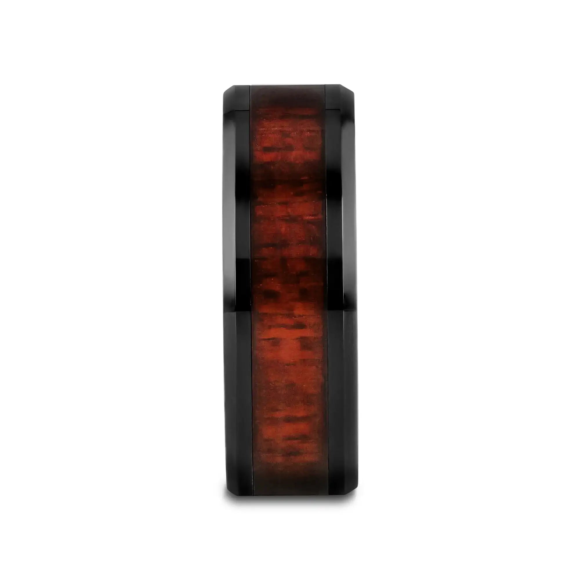 MORADO Purple Heart Wood Inlaid Black Ceramic Ring with Beveled Edges - 8mm