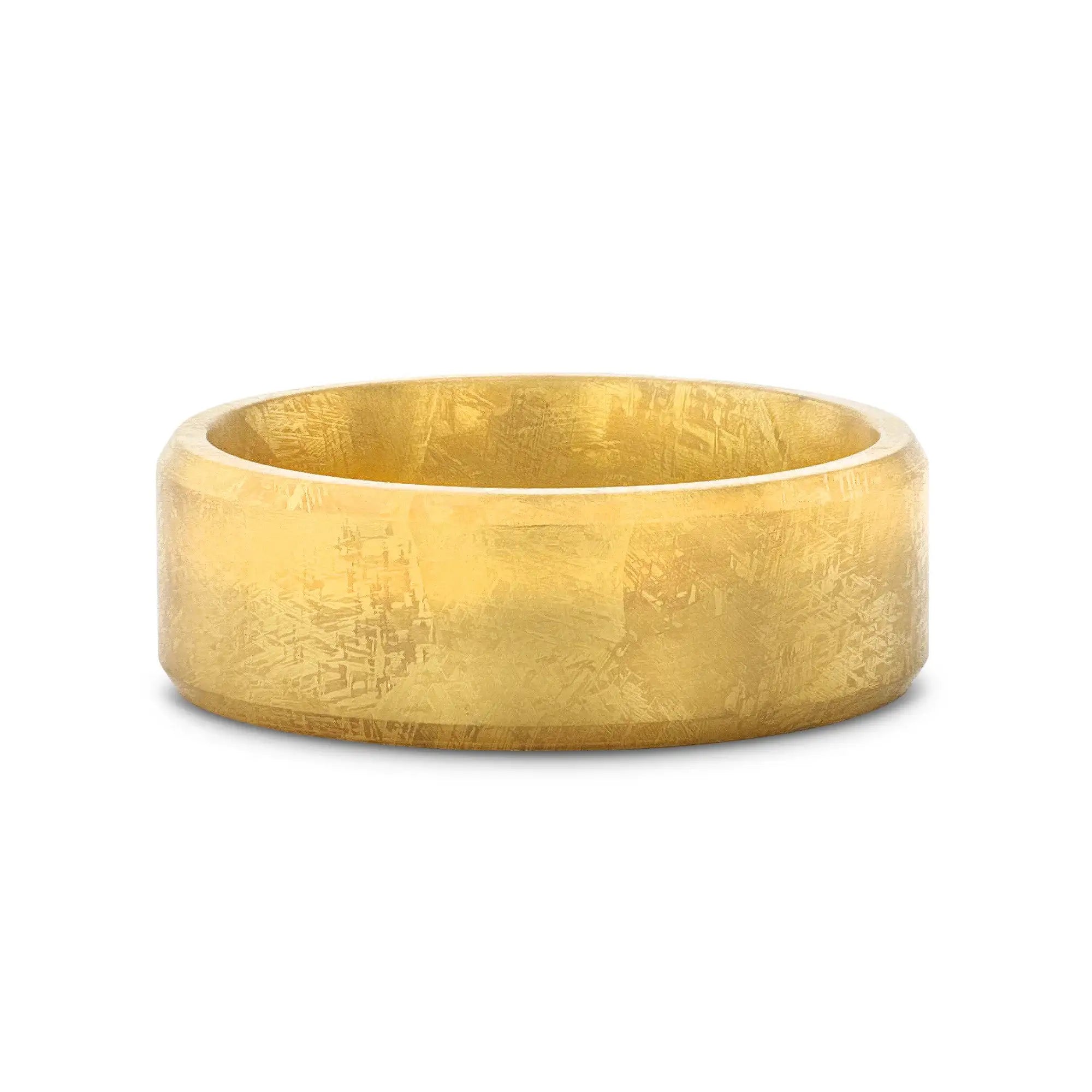 MUSE Flat Gold-Plated Titanium Ring with Beveled Edges and Meteorite Pattern, 8mm
