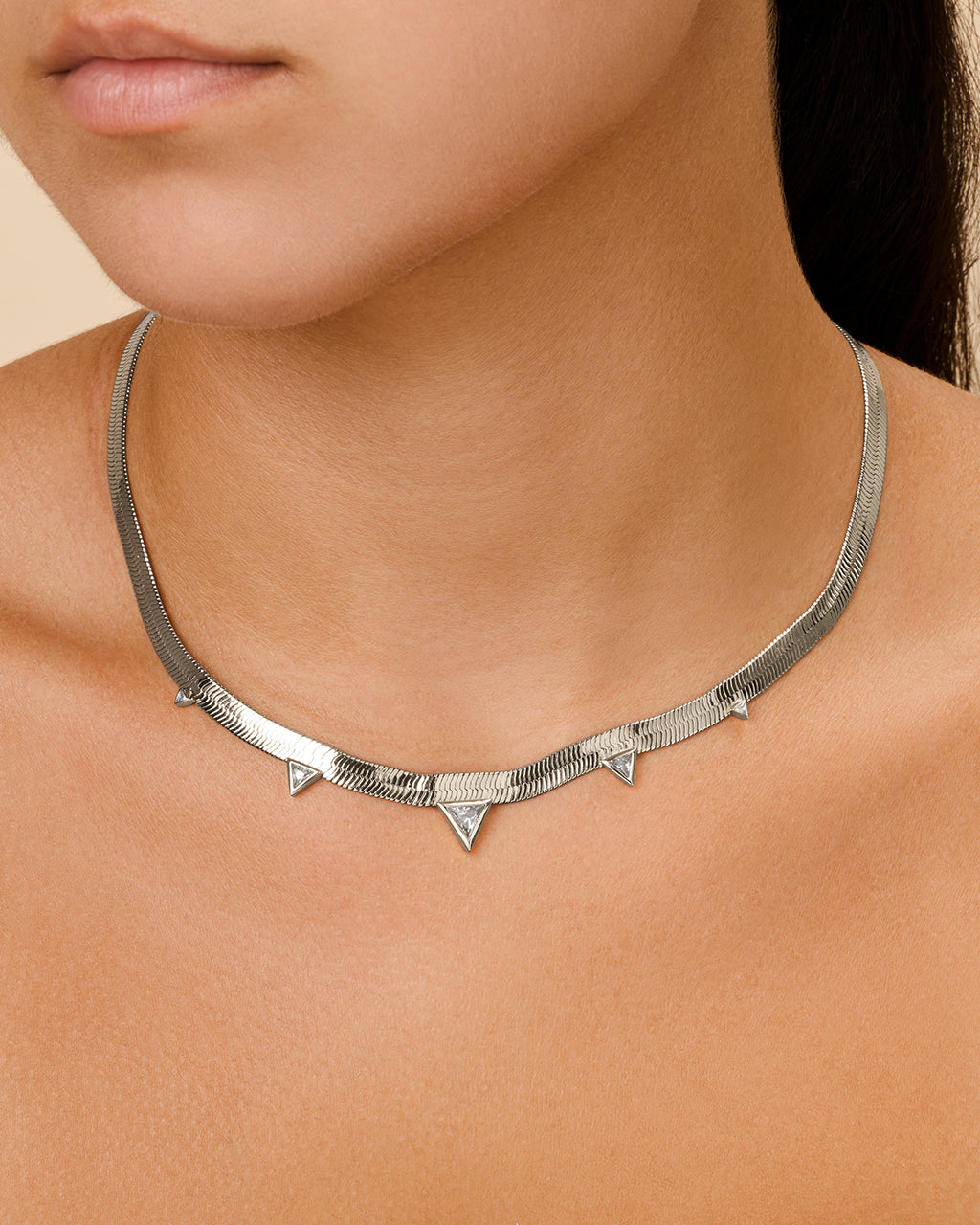 Brecken Stationed CZ Herringbone Necklace