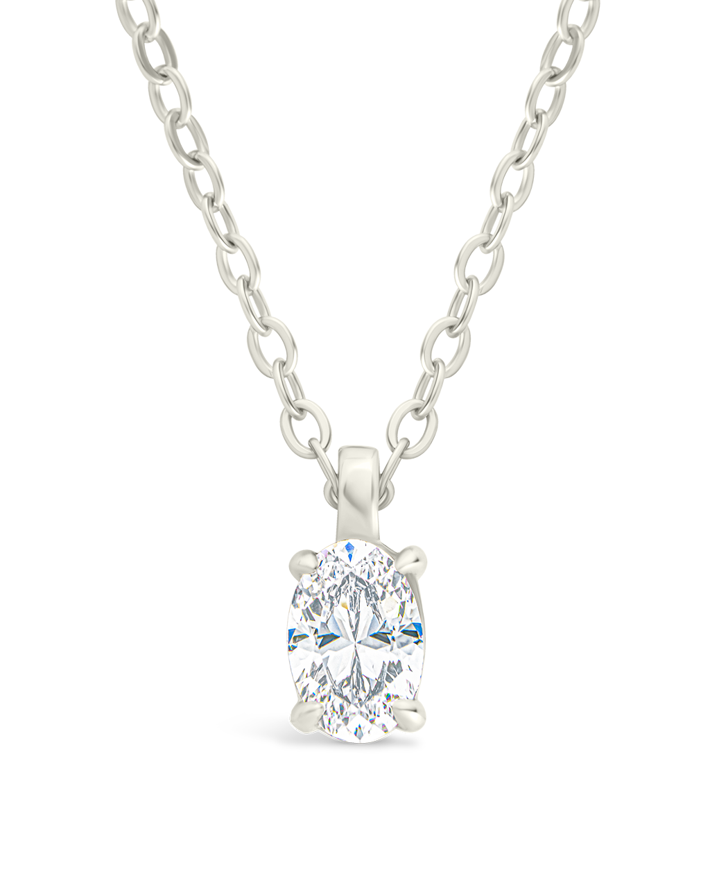 Sterling Silver Oval CZ Prong Set Pendant