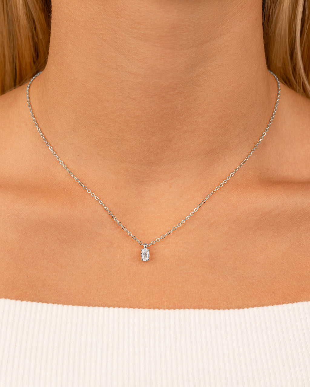 Sterling Silver Oval CZ Prong Set Pendant