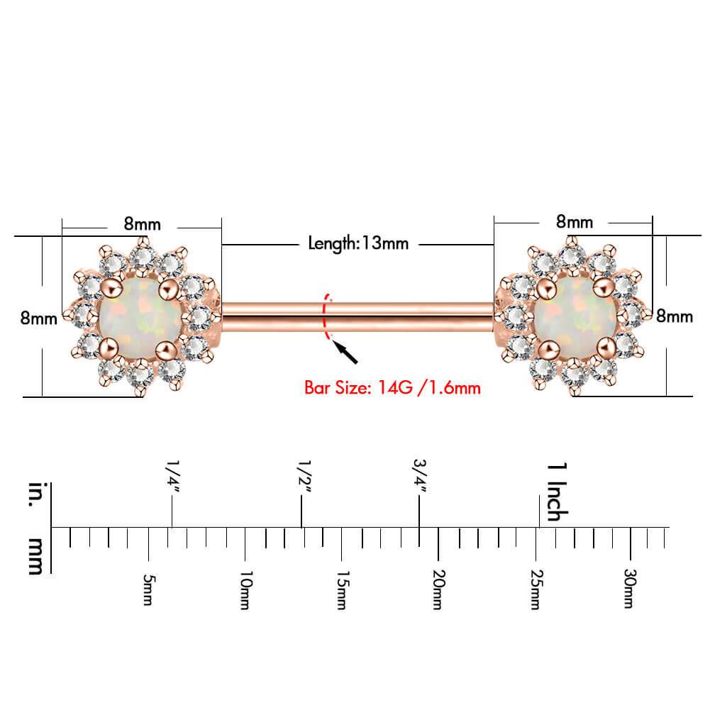 Synthetic Opal Rose Gold Nipple Barbell Pair