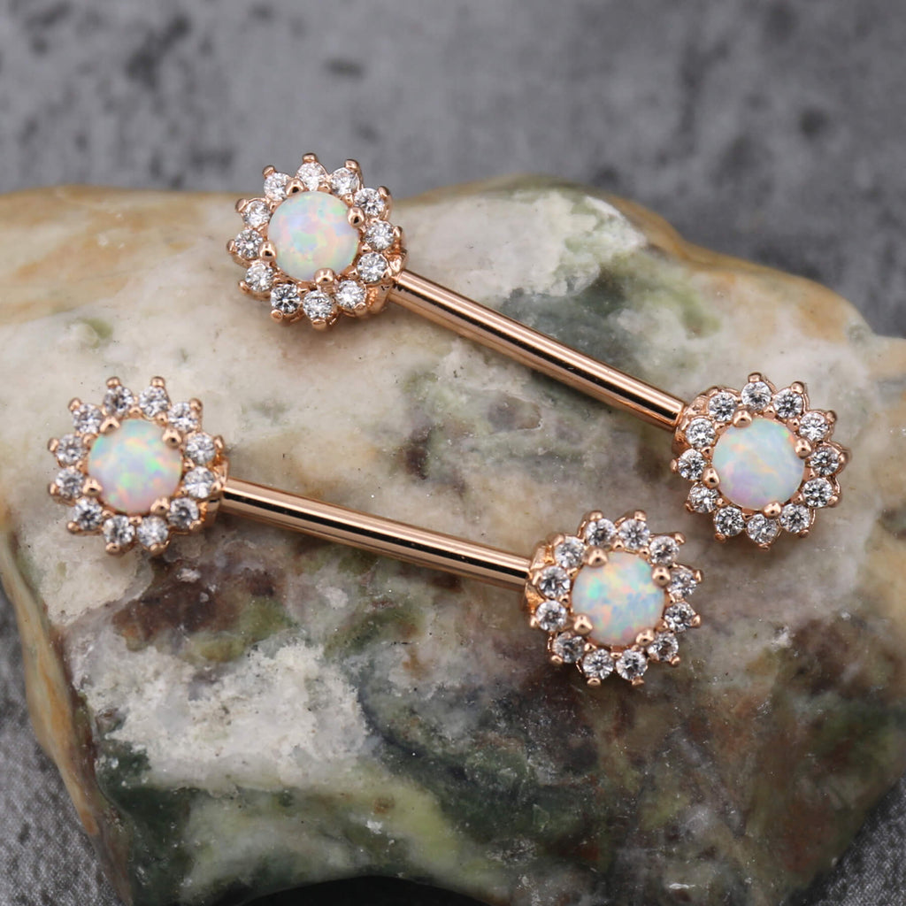 Synthetic Opal Rose Gold Nipple Barbell Pair