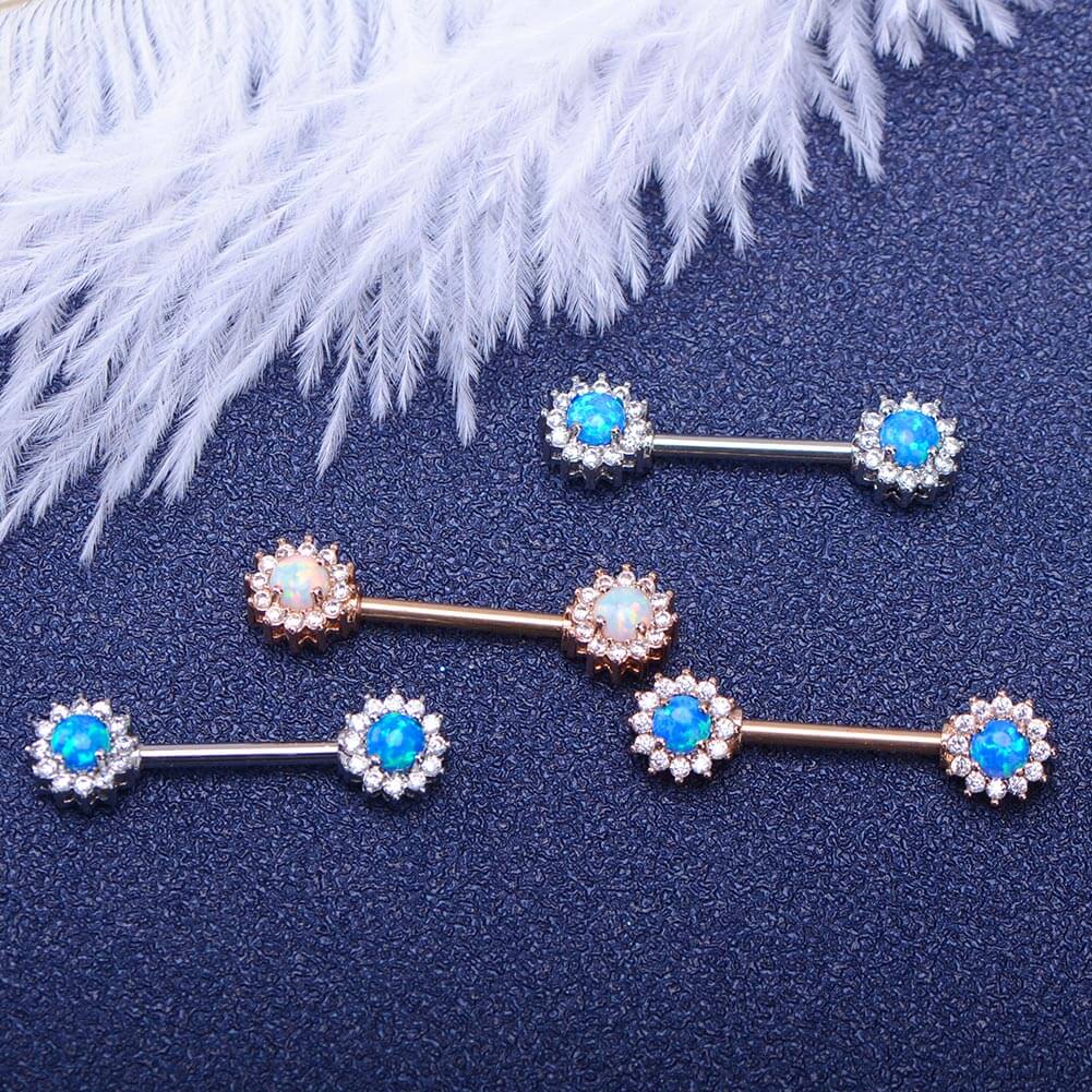 Synthetic Opal Rose Gold Nipple Barbell Pair