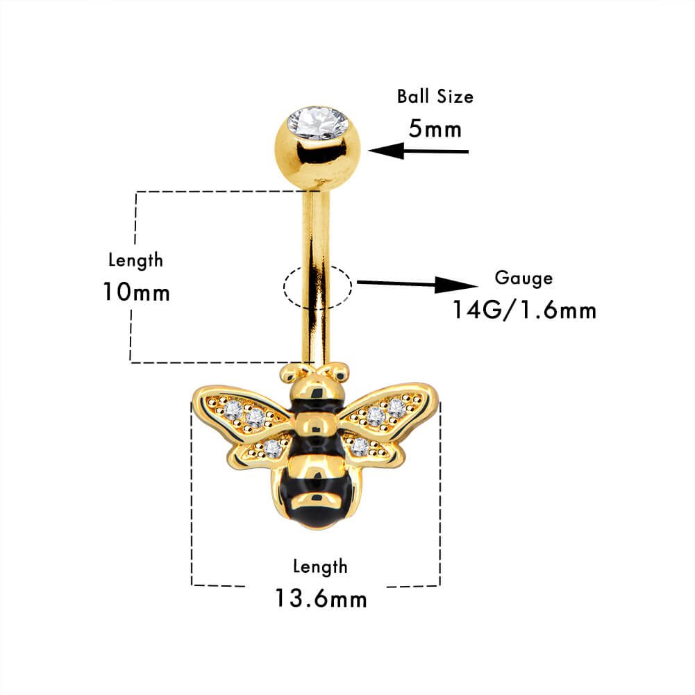 Golden Bee CZ Belly Ring